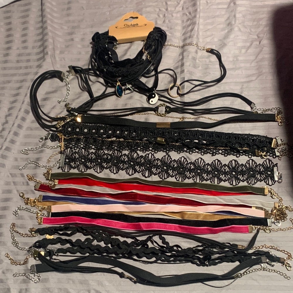 Large lot of Choker Necklace Set with Black and Red Accents